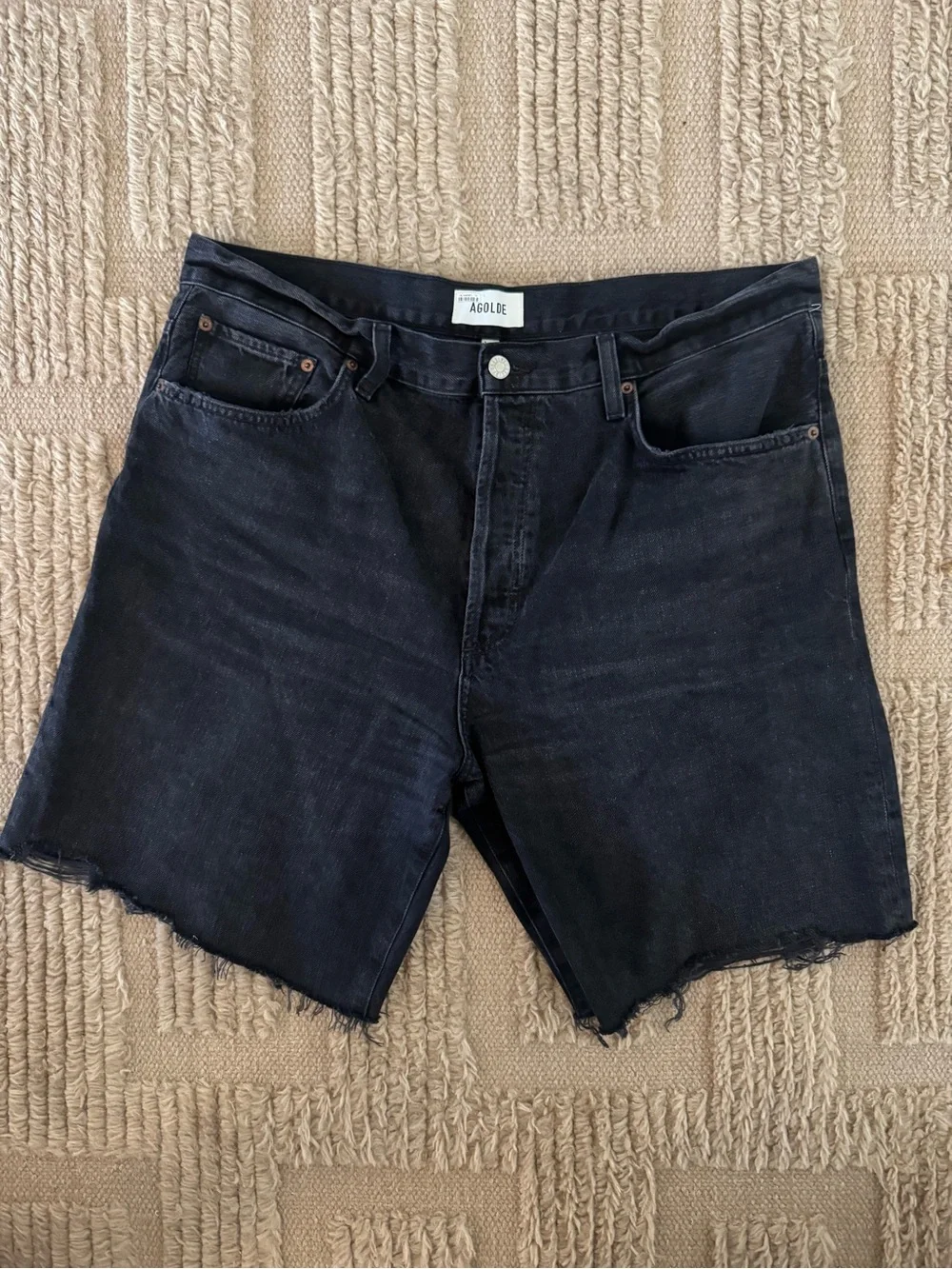Agolde Indra Long Black Denim Slouchy Shorts